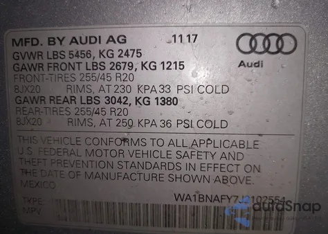 2018 Audi Q5 2.0T Premium/2.0T Tech Premium from USA, damaged, VIN WA1BNAFY7J2102554